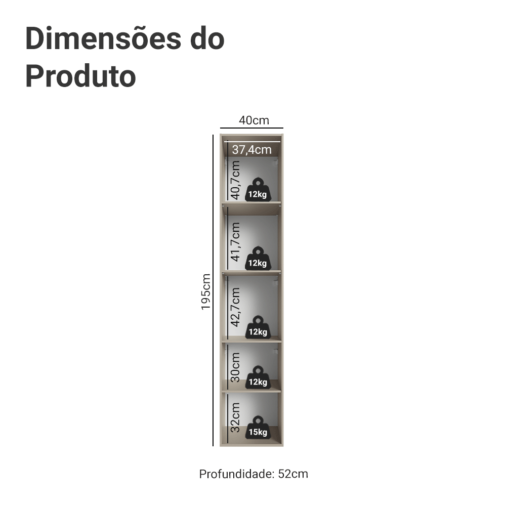 Paneleiro 40 cm 2 Portas Suspenso Crema Nice Madesa - Crema