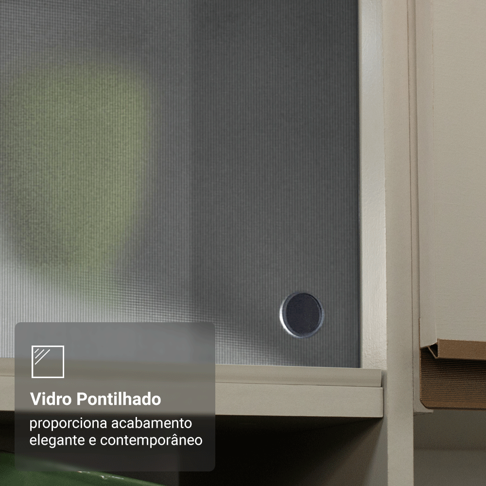 Armário Aéreo 2 Portas de Correr de Vidro Pontilhado e 1 Nicho Crema Nice Madesa