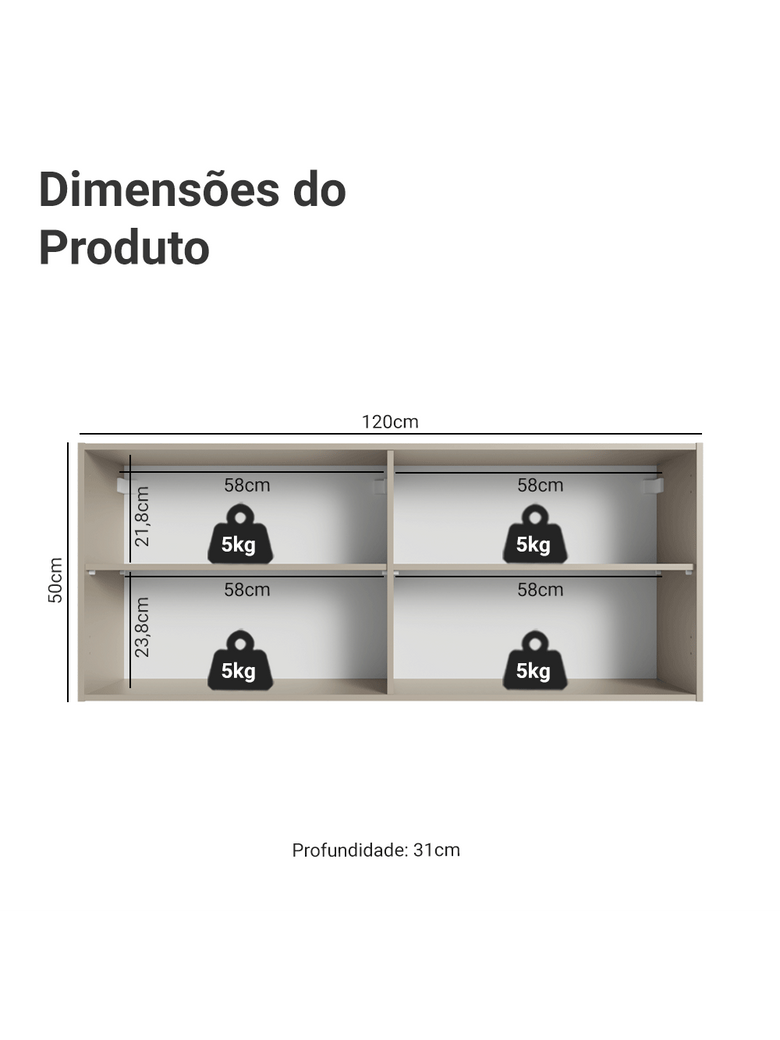 Armário Aéreo 120 cm 2 Portas Crema Nice Madesa