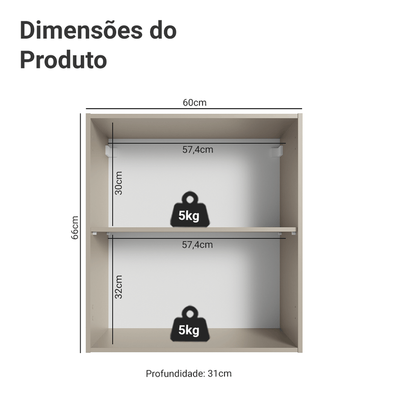 Armário Aéreo 60 cm 1 Porta Crema Nice Madesa