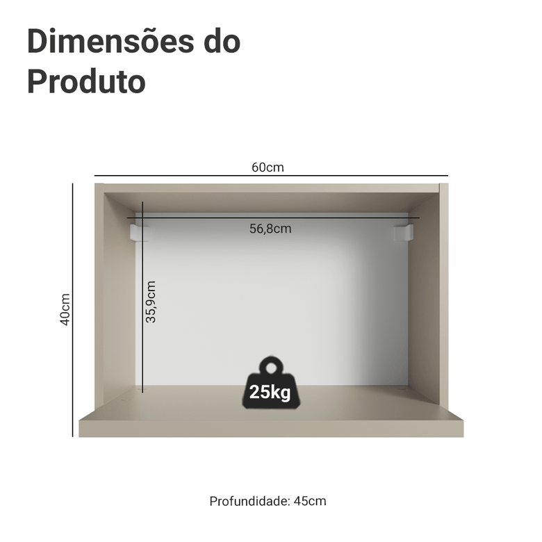 Armário Aéreo 60 cm Nicho para Microondas e Forno Elétrico Crema Nice Madesa