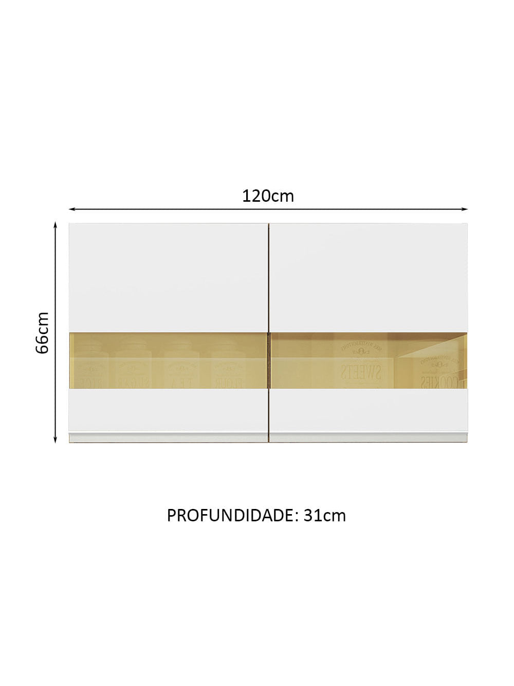 Armário Aéreo Madesa Glamy 120 cm 2 Portas com Vidro Rustic/Branco - Rustic/Branco