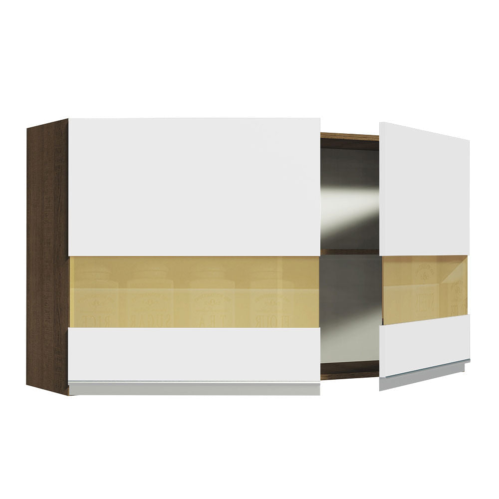Armário Aéreo Madesa Glamy 120 cm 2 Portas com Vidro Rustic/Branco