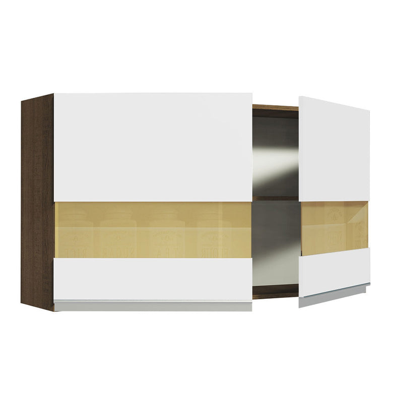 Armário Aéreo Madesa Glamy 120 cm 2 Portas com Vidro Rustic/Branco