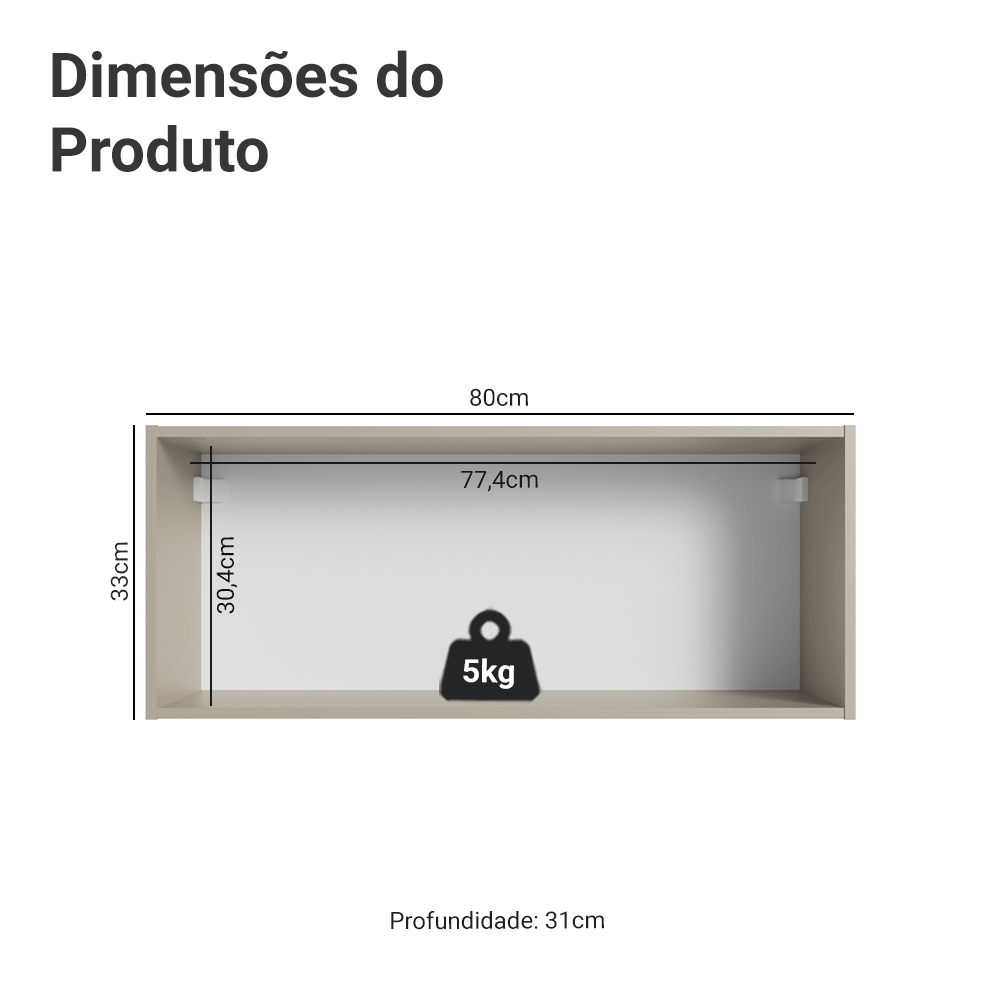 Armário Aéreo 80 cm 1 Porta Basculante Crema Nice Madesa - Crema