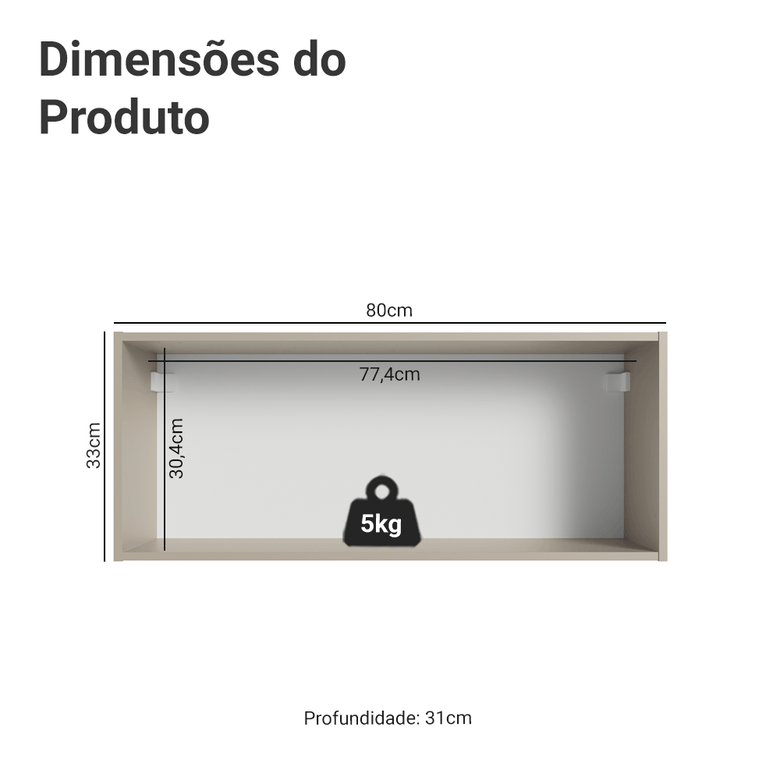 Armário Aéreo 80 cm 1 Porta Basculante Crema Nice Madesa