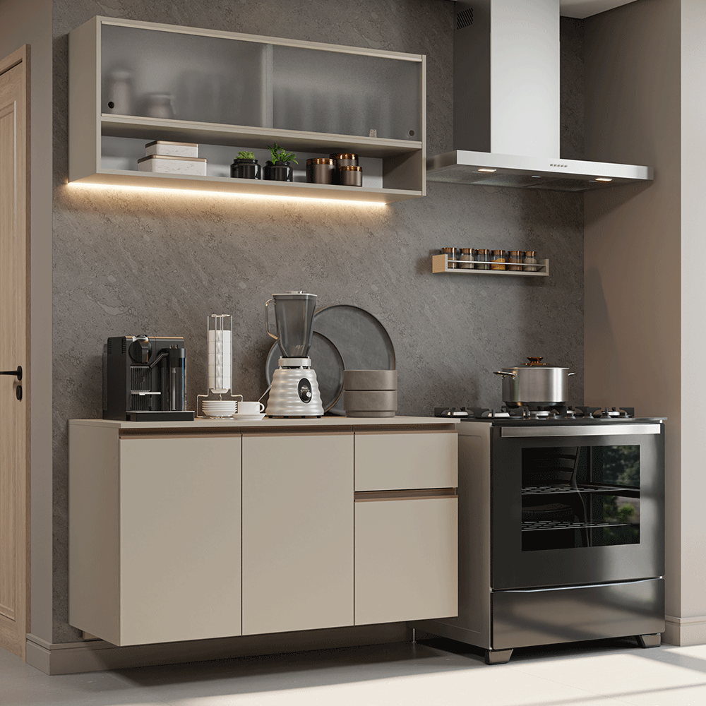 Armário de Cozinha Compacta 120 cm Suspensa Crema Nice Madesa 04 - Crema