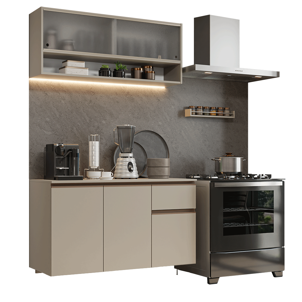 Armário de Cozinha Compacta 120 cm Suspensa Crema Nice Madesa 04 - Crema