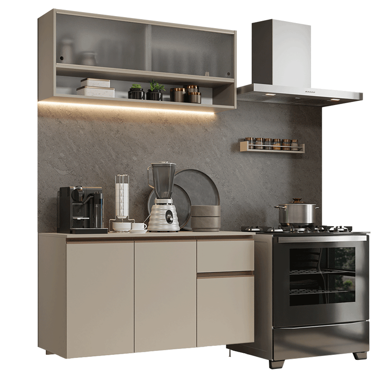 Armário de Cozinha Compacta 120 cm Suspensa Crema Nice Madesa 04