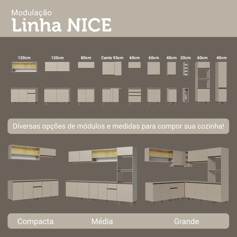 Armário de Cozinha Compacta 120 cm Suspensa Crema Nice Madesa 03