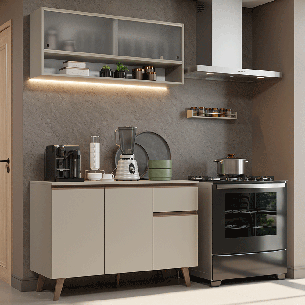 Armário de Cozinha Compacta 120 cm Crema Nice Madesa 02 - Crema