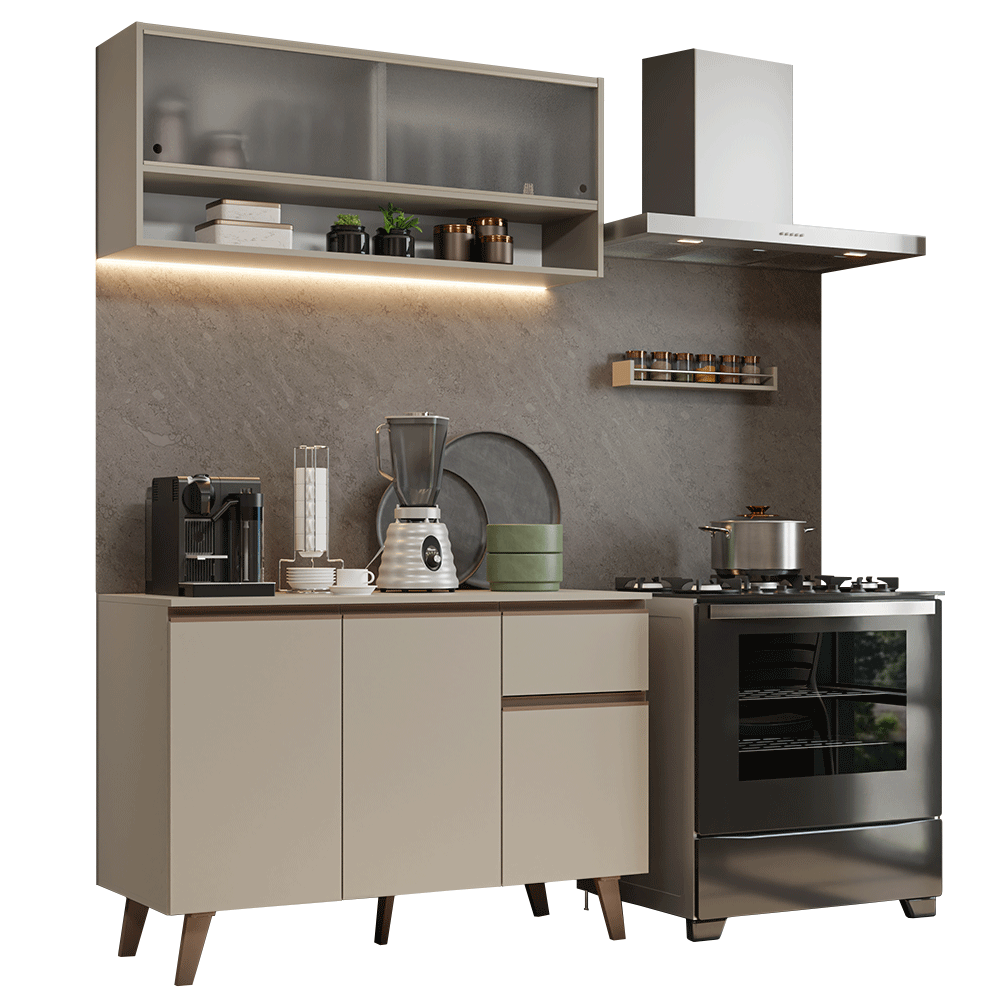 Armário de Cozinha Compacta 120 cm Crema Nice Madesa 02 - Crema