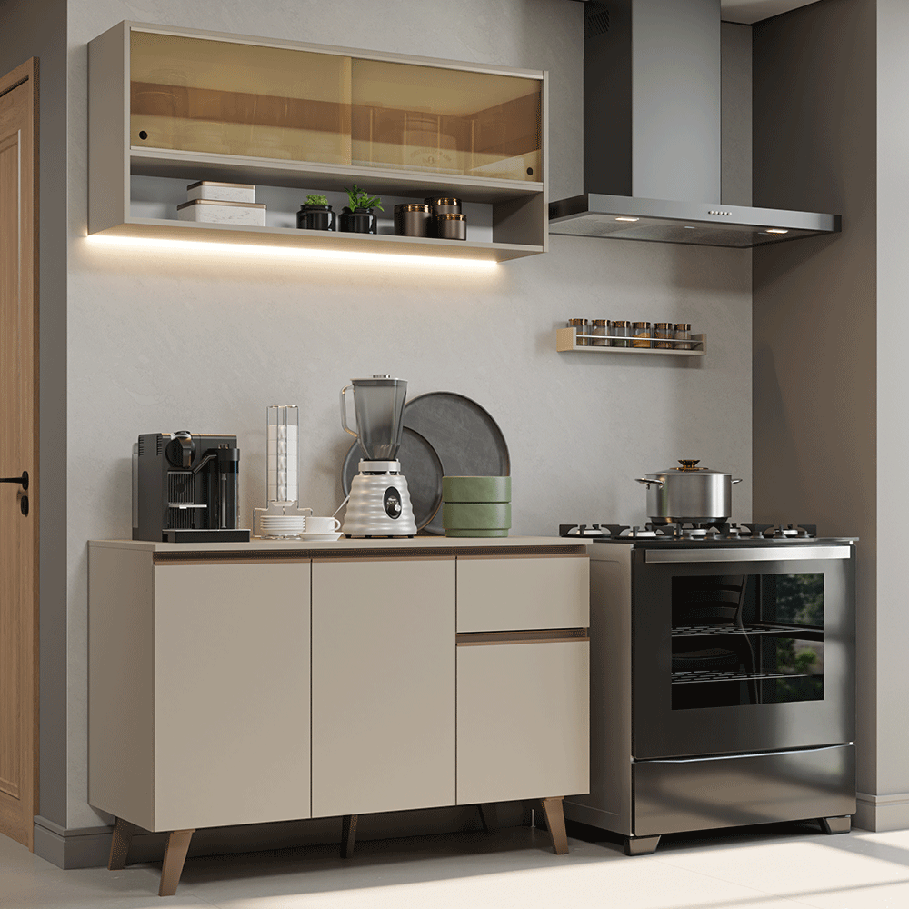 Armário de Cozinha Compacta 120 cm Crema Nice Madesa 01 - Crema