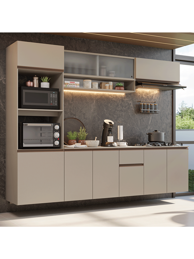 Armário de Cozinha Completa 260 cm Suspenso Crema Nice Madesa 15