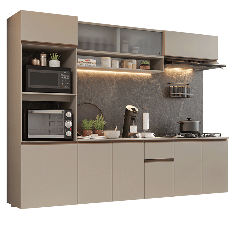 Armário de Cozinha Completa 260 cm Suspenso Crema Nice Madesa 15