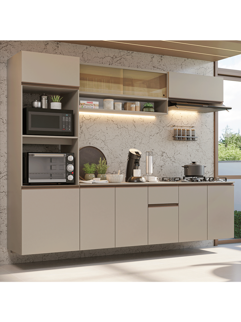Armário de Cozinha Completa 260 cm Suspenso Crema Nice Madesa 14