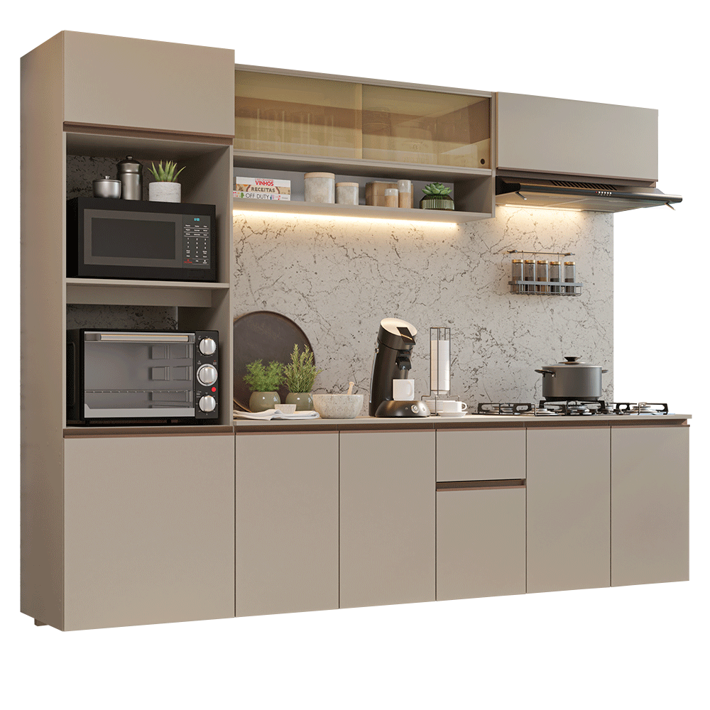 Armário de Cozinha Completa 260 cm Suspenso Crema Nice Madesa 14 - Crema
