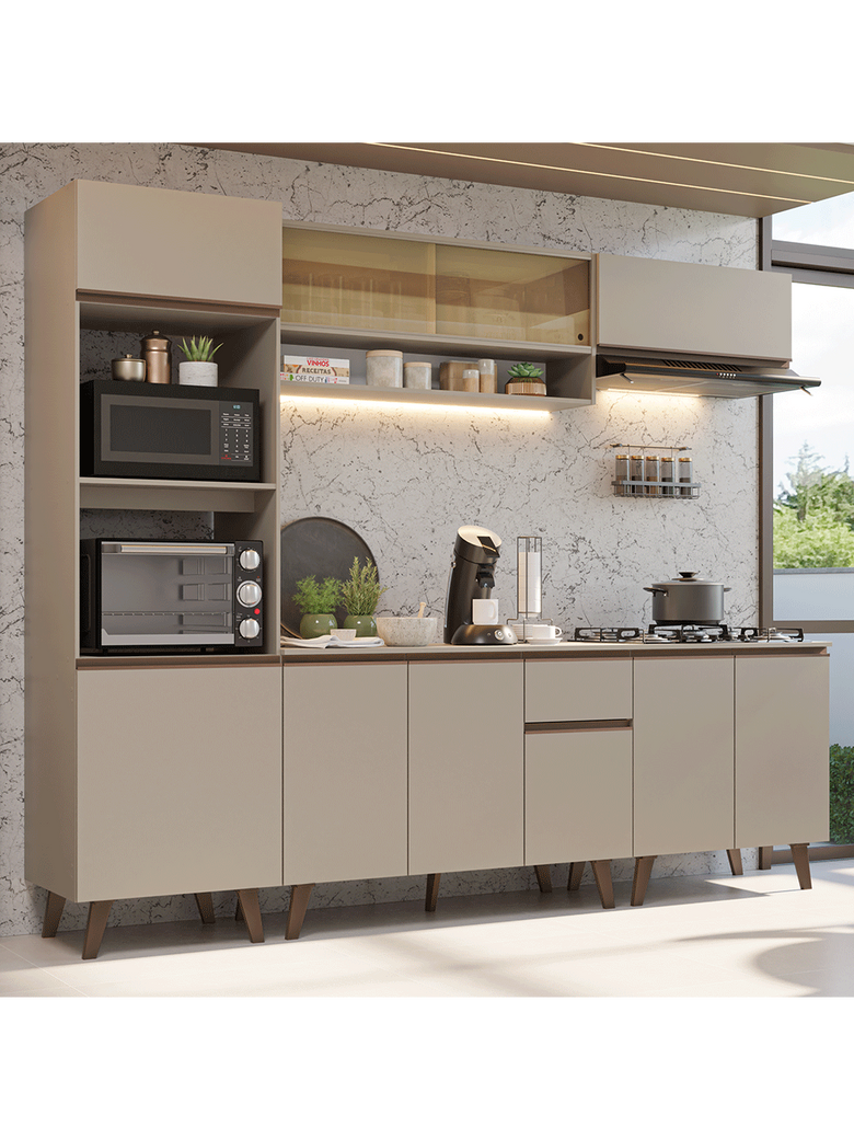 Armário de Cozinha Completa 260 cm Crema Nice Madesa 01