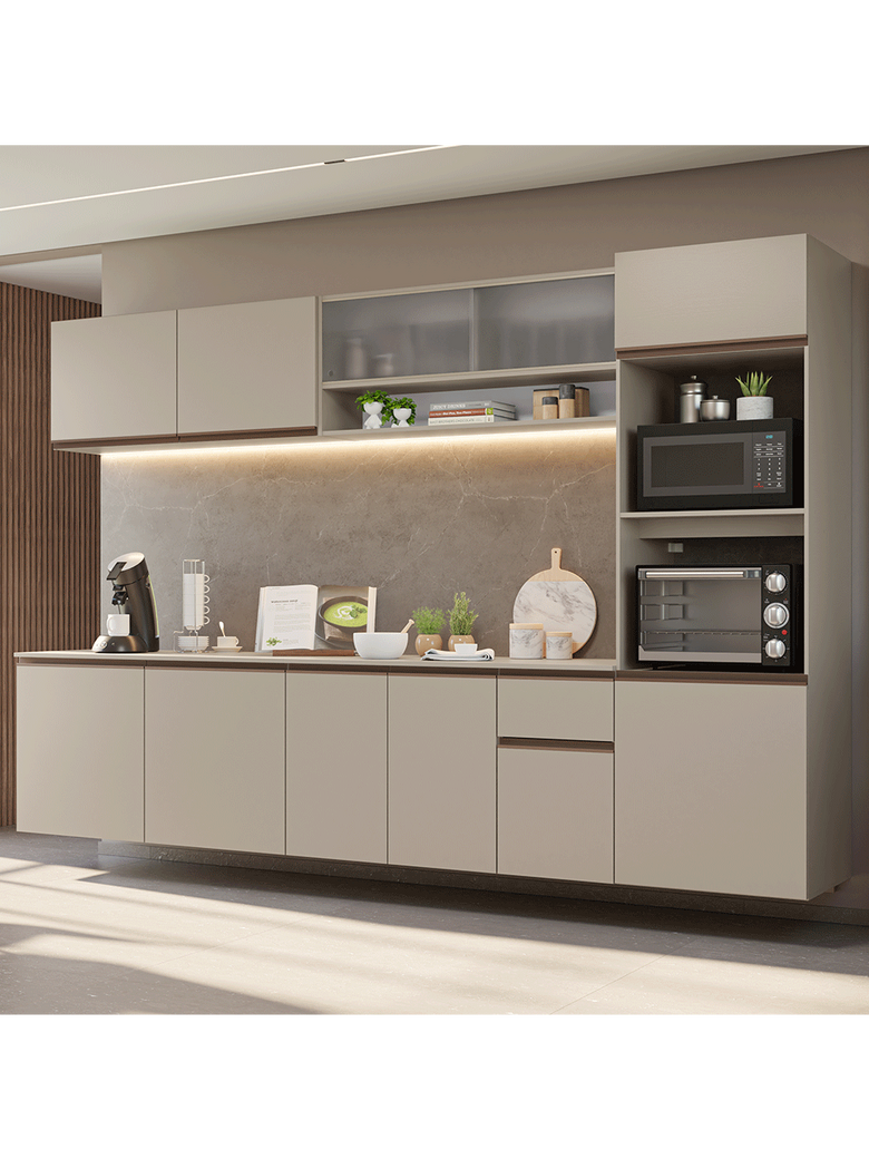 Armário de Cozinha Completa 300 cm Suspenso Crema Nice Madesa 04