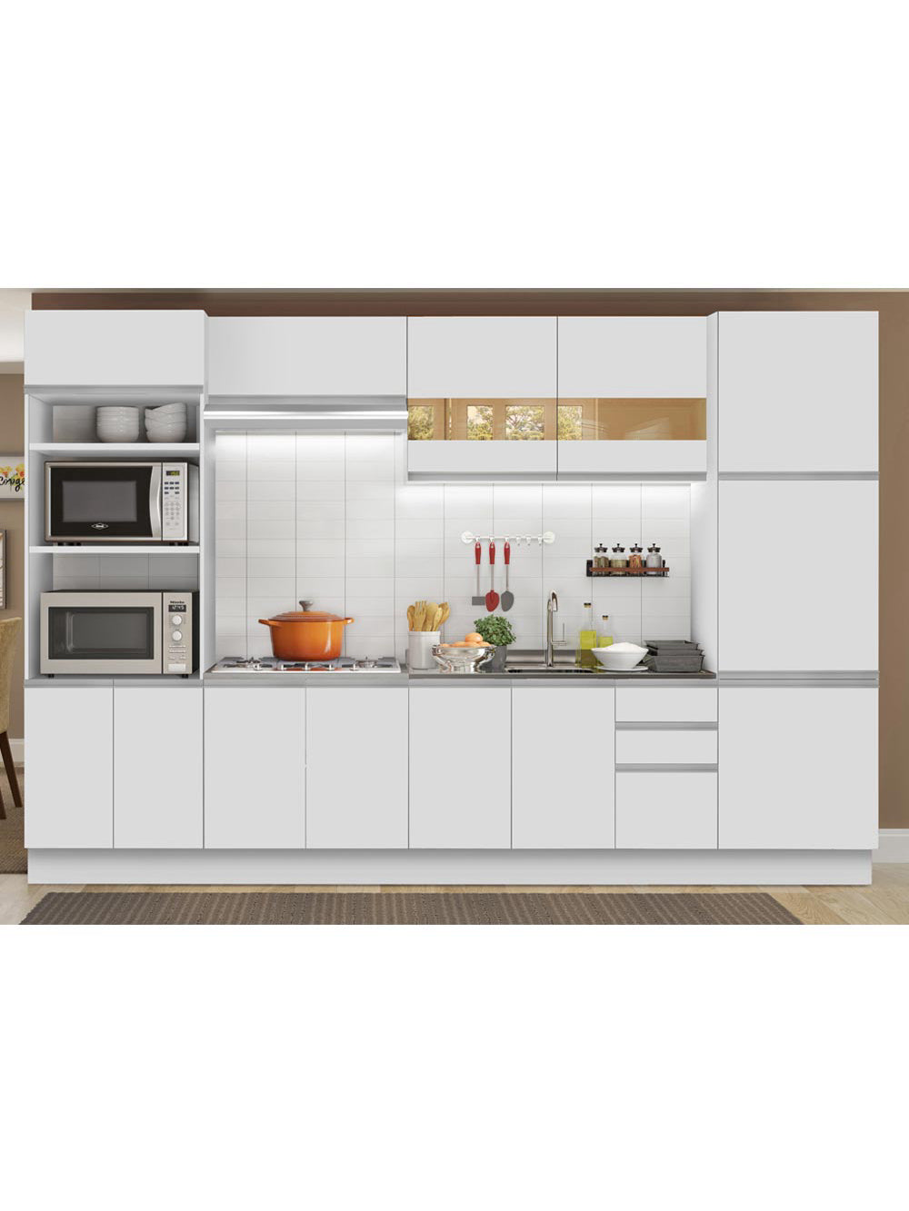 Armário de Cozinha Completa 330cm Branco Roma Madesa 01 - Branco