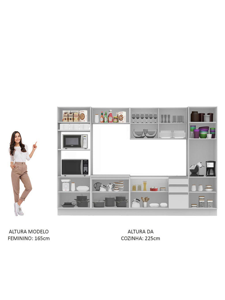 Armário de Cozinha Completa 330cm Branco Roma Madesa 01