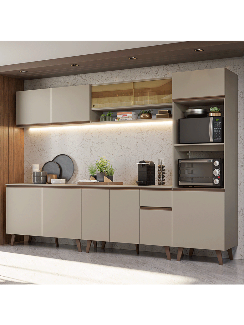 Armário de Cozinha Completa 300 cm Crema Nice Madesa 02