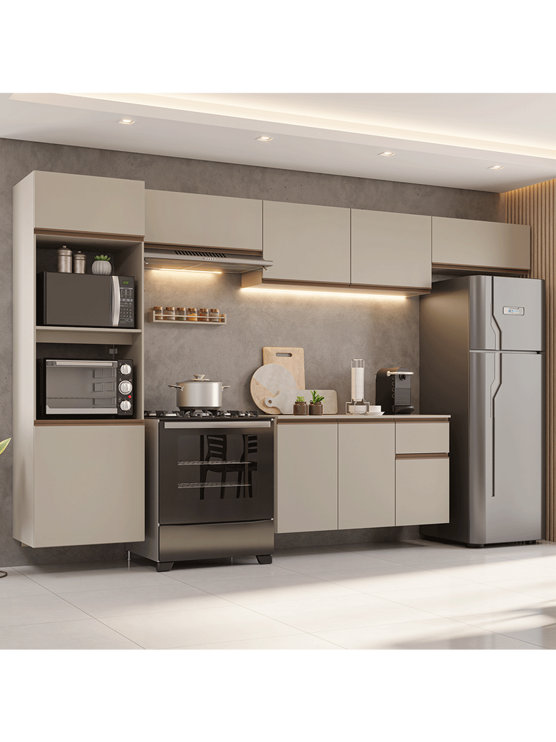 Armário de Cozinha Completa 340 cm Suspenso Crema Nice Madesa 02