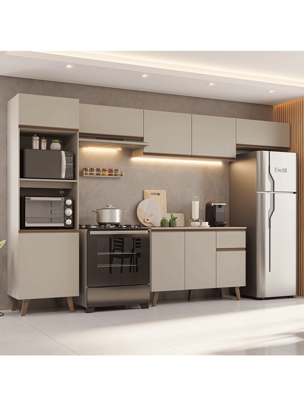 Armário de Cozinha Completa 340 cm Crema Nice Madesa 01 - Crema