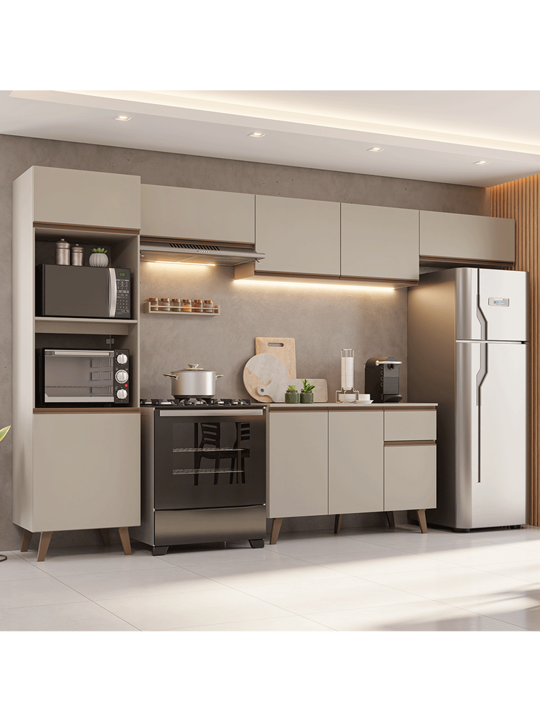 Armário de Cozinha Completa 340 cm Crema Nice Madesa 01