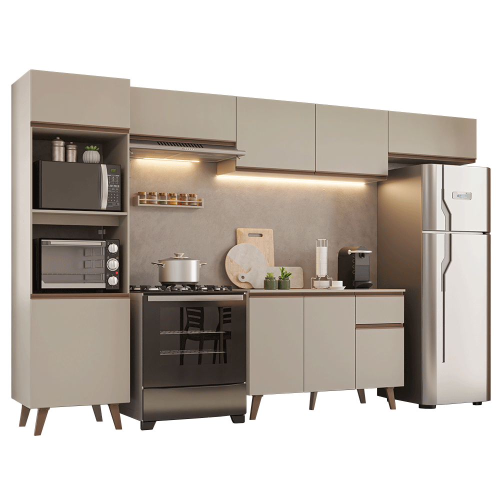 Armário de Cozinha Completa 340 cm Crema Nice Madesa 01 - Crema