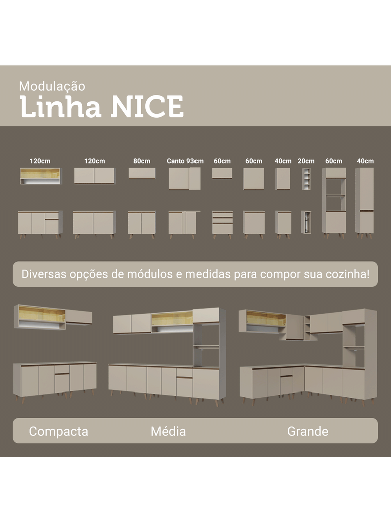 Armário de Cozinha Completa 240 cm Suspenso Crema Nice Madesa 05