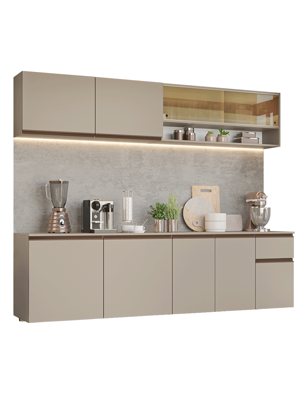 Armário de Cozinha Completa 240 cm Suspenso Crema Nice Madesa 05 - Crema