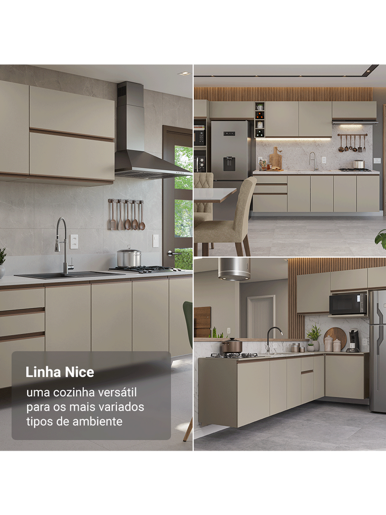 Armário de Cozinha Completa 240 cm Suspenso Crema Nice Madesa 05