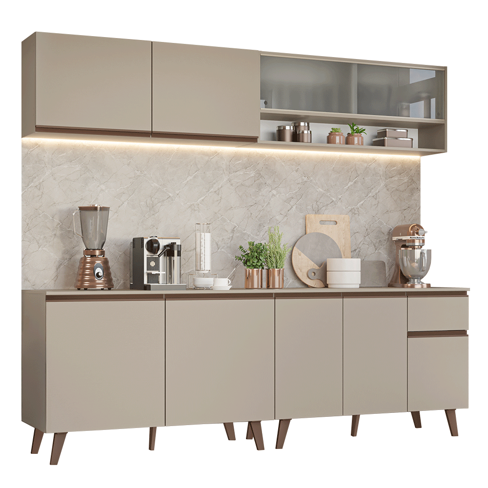 Armário de Cozinha Completa 240 cm Crema Nice Madesa 02 - Crema