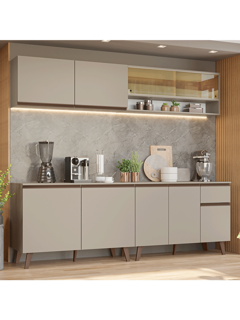 Armário de Cozinha Completa 240 cm Crema Nice Madesa 03