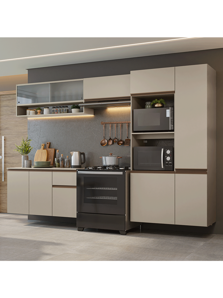 Armário de Cozinha Completa 300 cm Suspenso Crema Nice Madesa 06