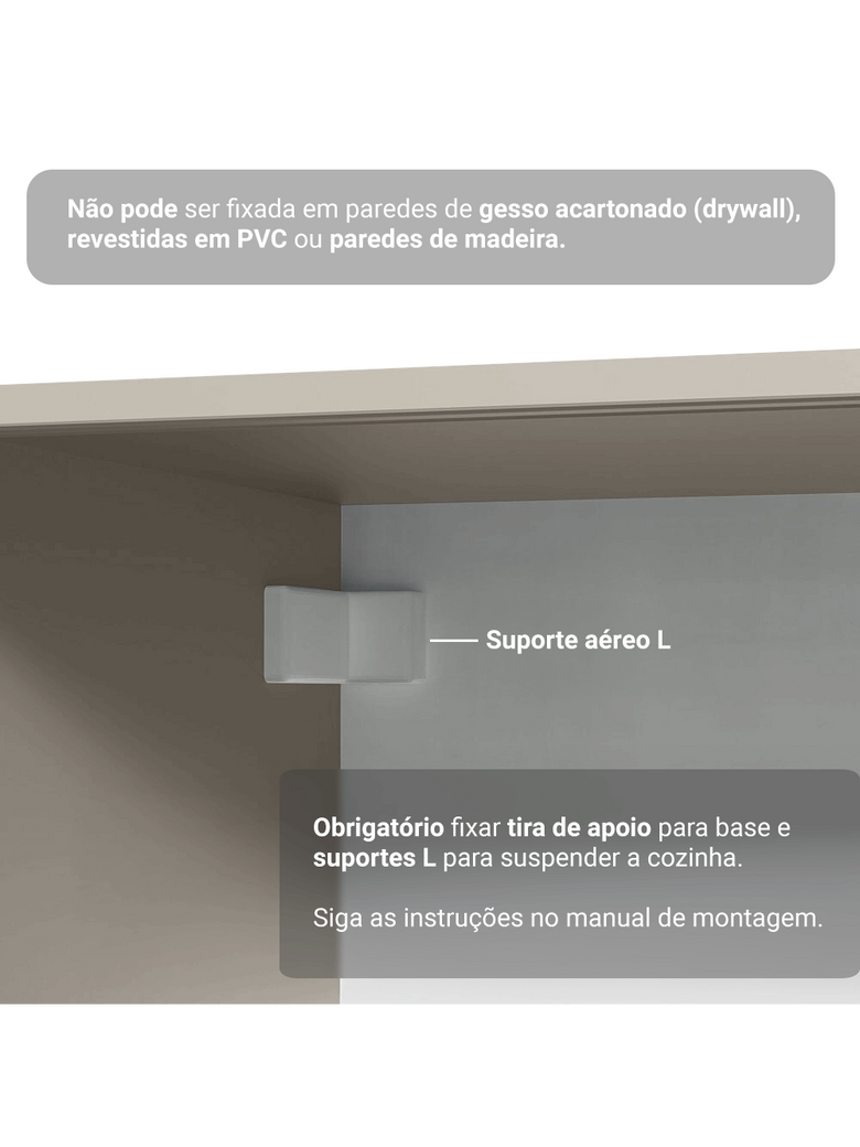 Armário de Cozinha Completa 300 cm Suspenso Crema Nice Madesa 06