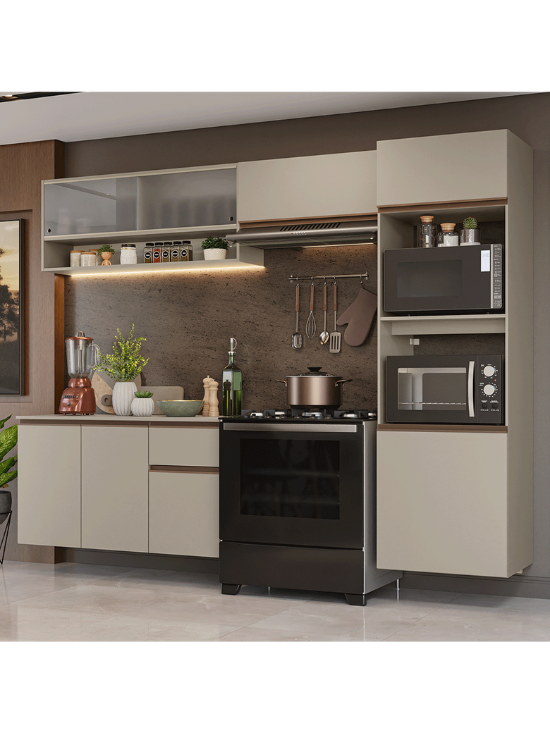 Armário de Cozinha Completa 260 cm Suspenso Crema Nice Madesa 11