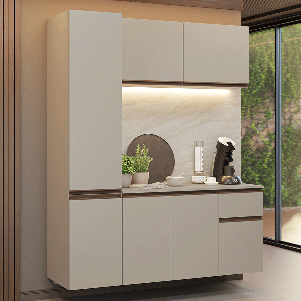 Armário de Cozinha Compacta 160 cm Suspenso Crema Nice Madesa 02 - Crema