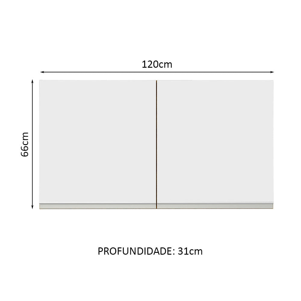 Armário Aéreo Madesa Glamy 120 cm 2 Portas Rustic/Branco - Rustic/Branco