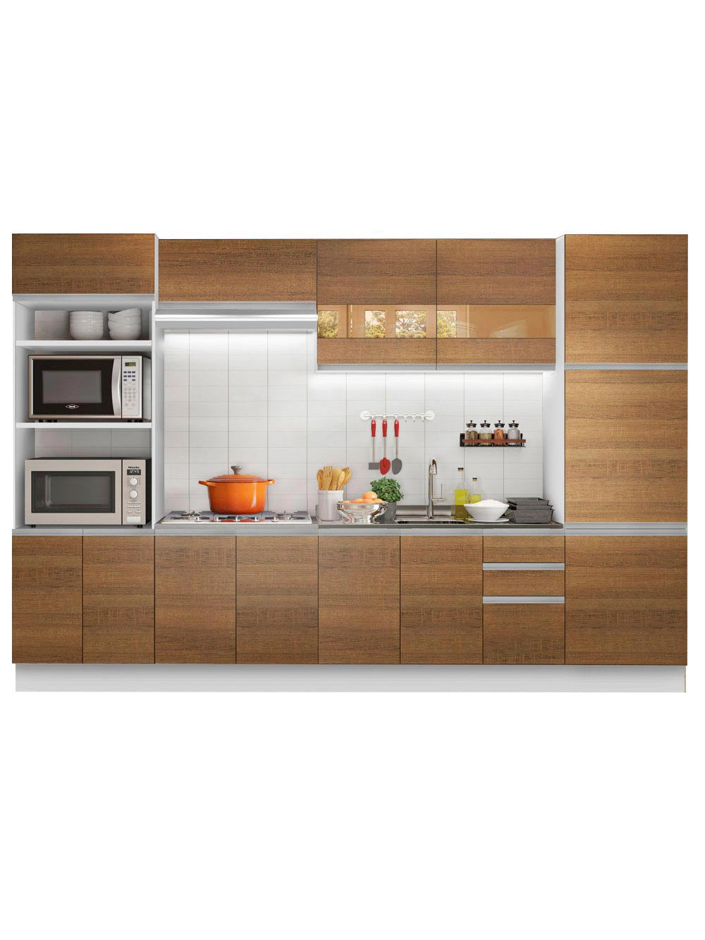 Armário de Cozinha Completa 330cm Branco/Rustic Roma Madesa 01 - Branco/Rustic