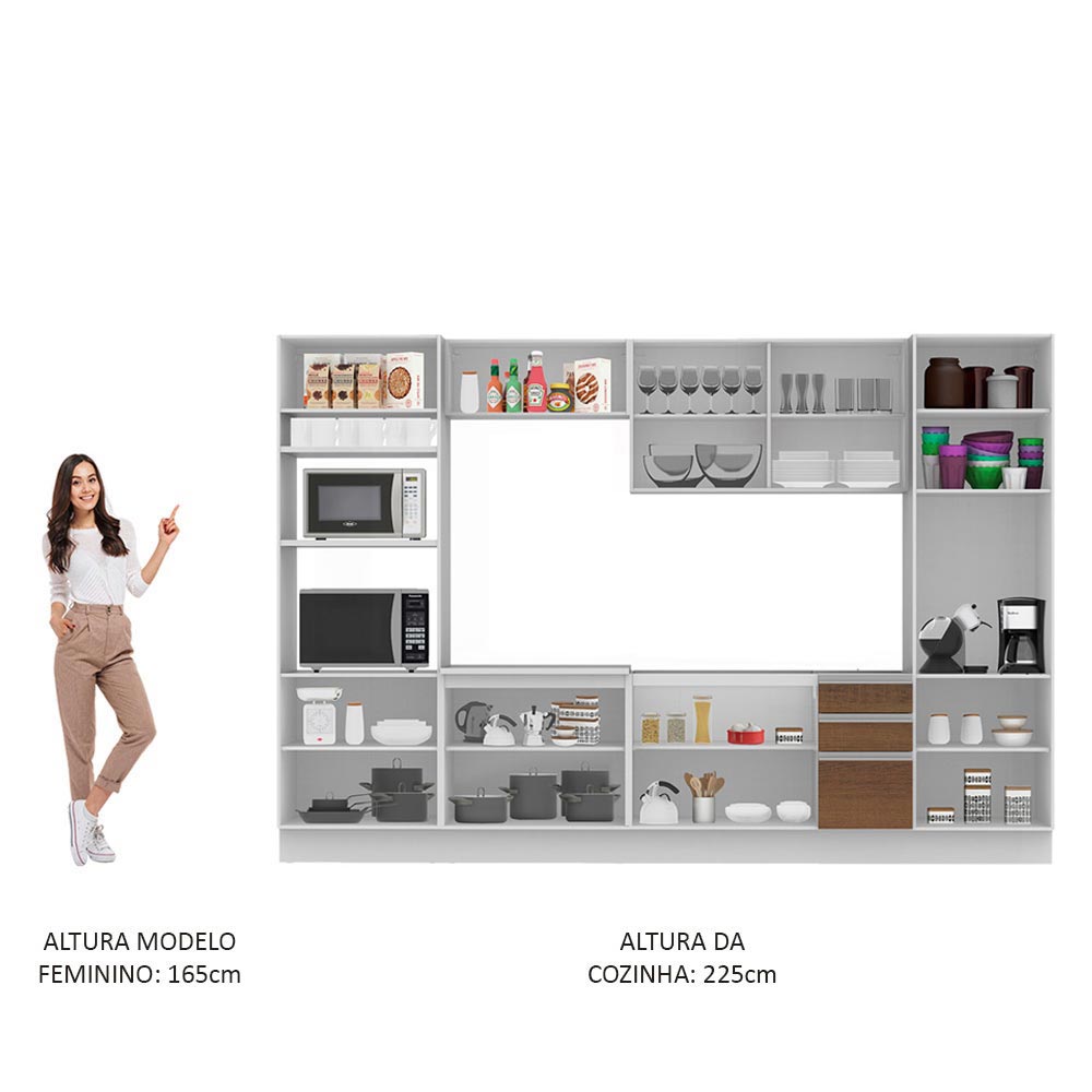 Armário de Cozinha Completa 330cm Branco/Rustic Roma Madesa 01