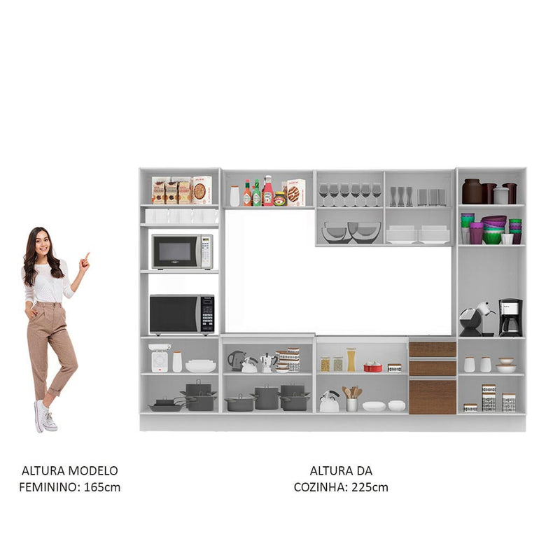 Armário de Cozinha Completa 330cm Branco/Rustic Roma Madesa 01