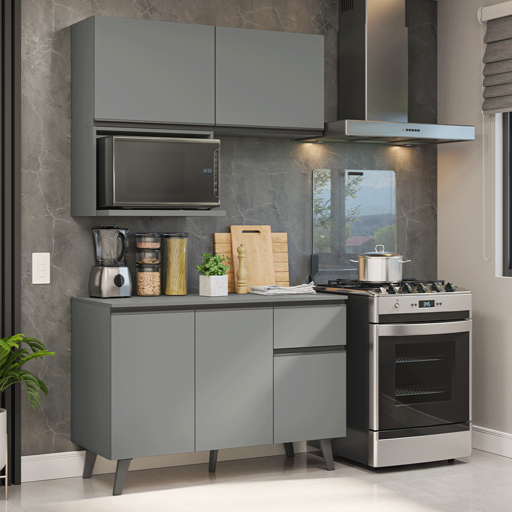 Armário de Cozinha Compacta 120 cm Cinza Nice Madesa 05 - Cinza
