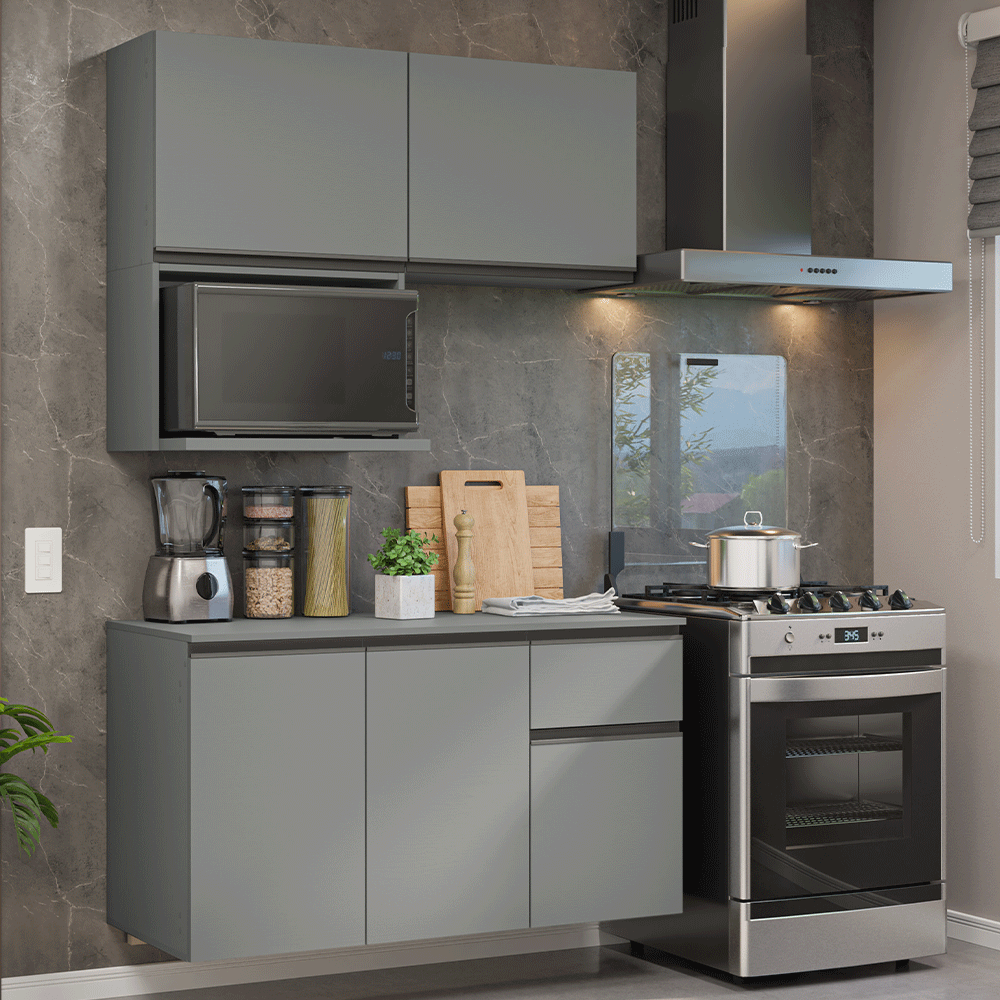 Armário de Cozinha Compacta 120 cm Suspensa Cinza Nice Madesa 06 - Cinza