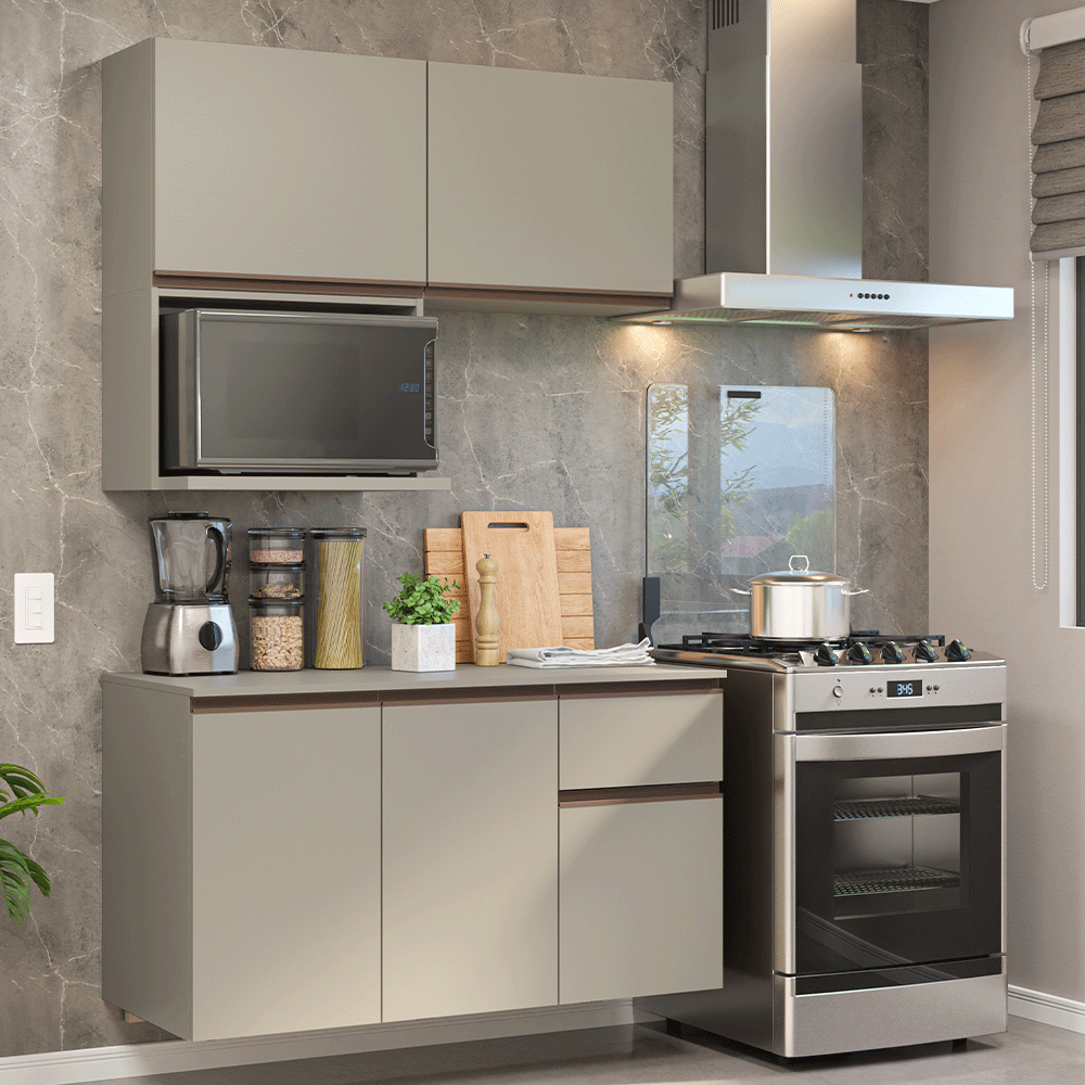 Armário de Cozinha Compacta 120 cm Suspensa Crema Nice Madesa 06 - Crema