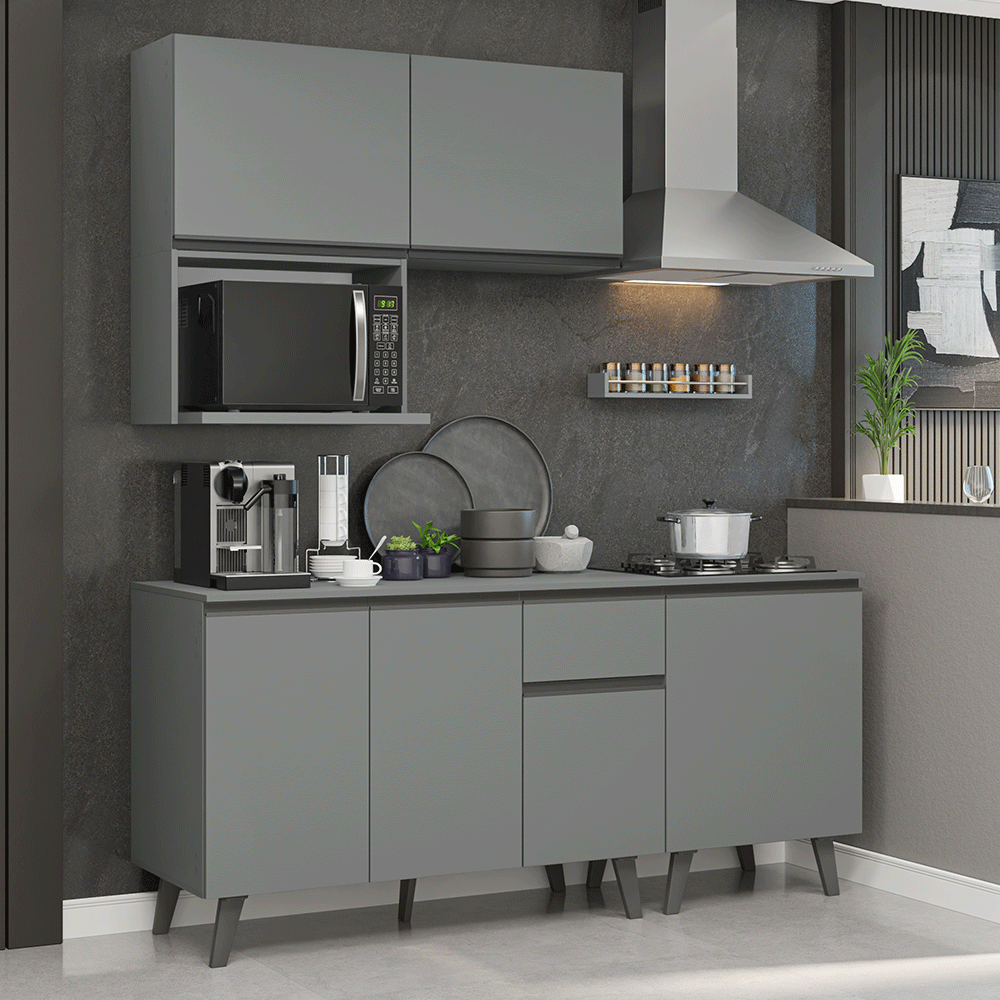 Armário de Cozinha Compacta 180 cm Cinza Nice Madesa 02 - Cinza