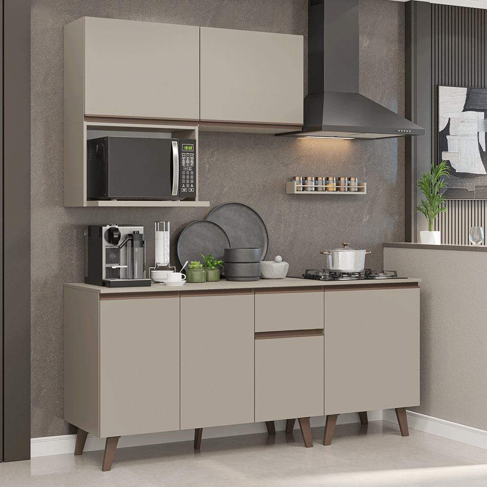 Armário de Cozinha Compacta 180 cm Crema Nice Madesa 02 - Crema