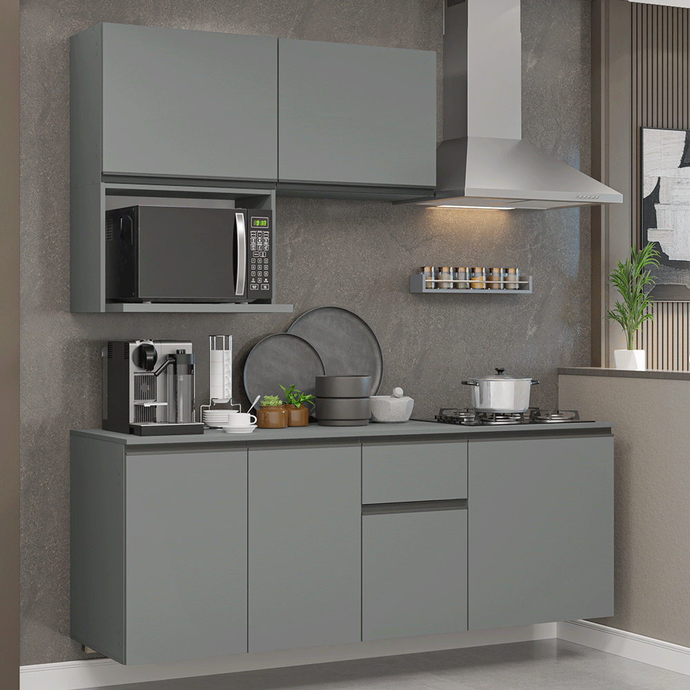 Armário de Cozinha Compacta 180 cm Suspensa Cinza Nice Madesa 03 - Cinza