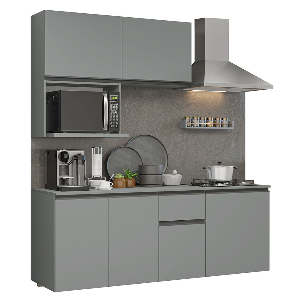 Armário de Cozinha Compacta 180 cm Suspensa Cinza Nice Madesa 03 - Cinza